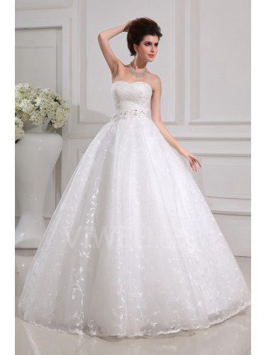 Lace stropløs gulv længde bolden kjole brudekjole med krystal