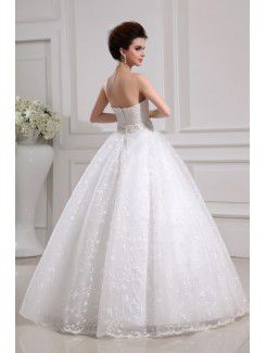 Lace Strapless Floor Length Ball Gown Wedding Dress with Crystal