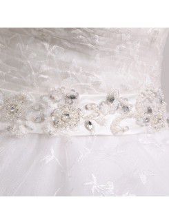 Lace Strapless Floor Length Ball Gown Wedding Dress with Crystal