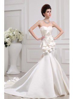 Satin Strapless Cathedral Train Mermaid Wedding Dress with Crystal