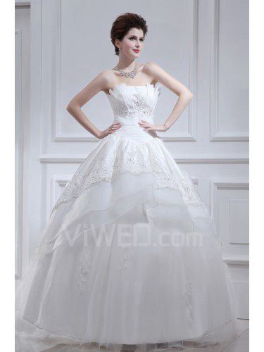 Longitud del vestido de bola del vestido de novia sin tirantes de organza piso