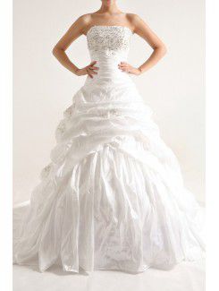 Taffeta stroppeløs kapell tog ball kjole brudekjole med paljetter