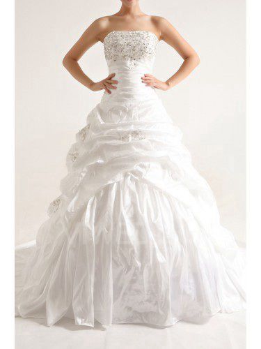Taffeta stroppeløs kapell tog ball kjole brudekjole med paljetter