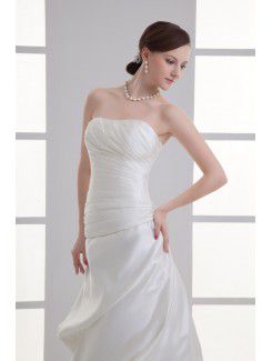 Satin Strapless A-line Sweep Train Gathered Ruched Wedding Dress