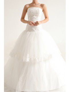 Lace Strapless Sweep Train Ball Gown Wedding Dress with Crystal