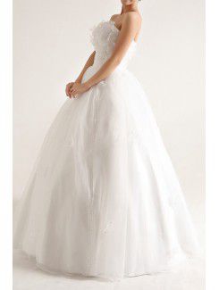 Organza Strapless Floor Length Ball Gown Wedding Dress with Pearls