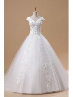 Organza Halter Sweep Train Ball Gown Wedding Dress with Crystal
