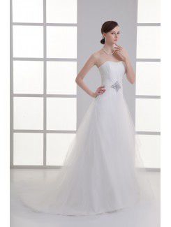 Satin and Net Sweetheart A-line Floor Length Embroidered Wedding Dress