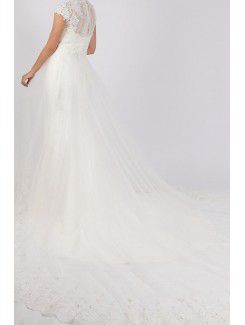 Lace High Collar Cathedral Train Mermaid Wedding Dress with Pearls