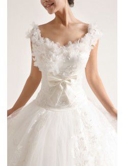 Organza Scoop Cathedral Train Ball Gown Wedding Dress with Pearls