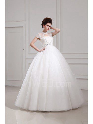 Чистая и атлас драгоценность длина пола бальное платье свадебное платье с кристаллом