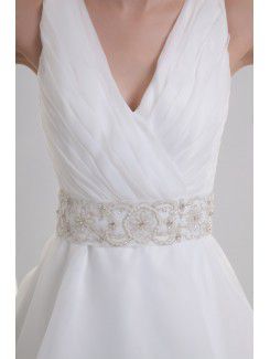 Organza V-Neckline A-line Floor Length Sash Wedding Dress