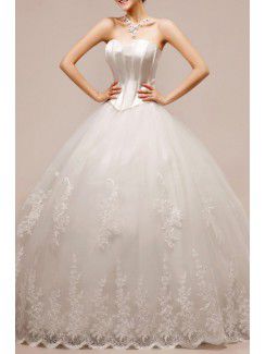 Net og satin kjæreste gulv lengde ball kjole brudekjole