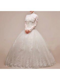 Net and Satin Sweetheart Floor Length Ball Gown Wedding Dress