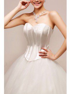 Net and Satin Sweetheart Floor Length Ball Gown Wedding Dress