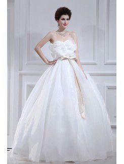 Organza Strapless Floor Length Ball Gown Wedding Dress