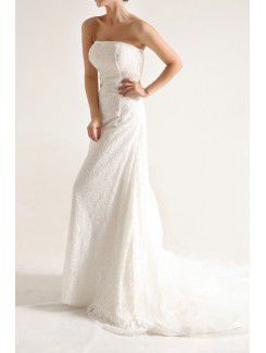 Lace Strapless Chapel Train Mermaid Wedding Dress with Sequins