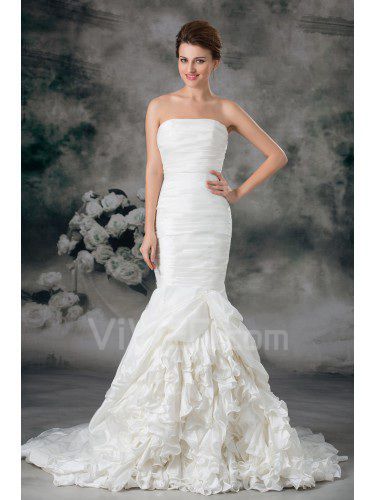 Taffeta Strapless Sweep Train Mermaid Wedding Dress