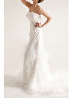 Organza Strapless Chapel Train Mermaid Wedding Dress