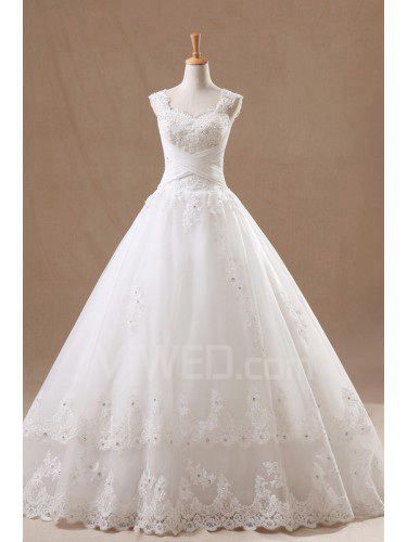 Organza Straps Sweep Train Ball Gown Wedding Dress