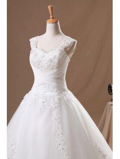 Organza Straps Sweep Train Ball Gown Wedding Dress
