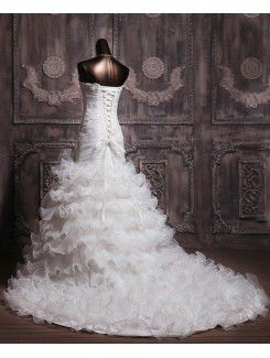 Net Strapless Chapel Train Sheath Wedding Dress with Sequins