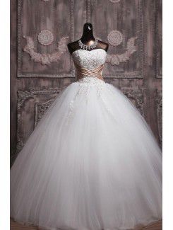 Satin stropløs gulv længde bolden kjole brudekjole med pailletter