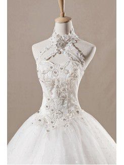 Net Halter Floor Length Ball Gown Wedding Dress with Sequins