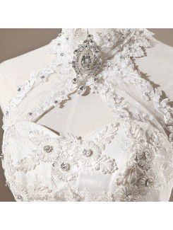 Net Halter Floor Length Ball Gown Wedding Dress with Sequins