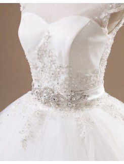 Net High Collar Floor Length Ball Gown Wedding Dress with Handmade Flowers