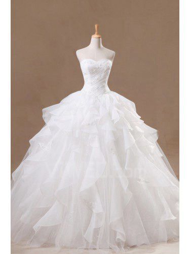 Organza Sweetheart Floor Length Ball Gown Wedding Dress with Pearls