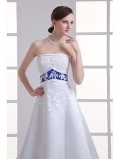 Organza Strapless A-line Sweep train Embroidered Wedding Dress