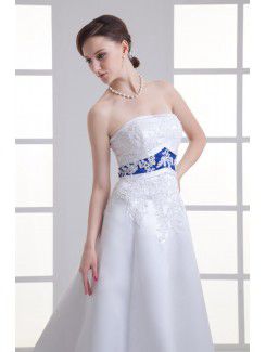 Organza Strapless A-line Sweep train Embroidered Wedding Dress