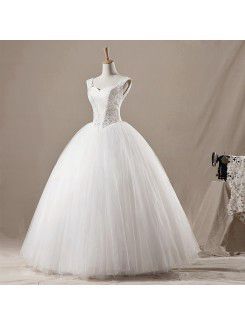 Net Straps Floor Length Ball Gown Wedding Dress with Sequins