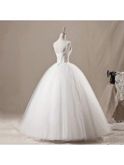 Net Straps Floor Length Ball Gown Wedding Dress with Sequins