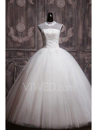 Organza juvel gulv lengde ball kjole brudekjole med paljetter