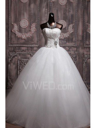Organza longueur de plancher de bal robe de mariée robe bustier à paillettes