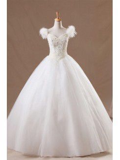 Organza v-cou-parole longueur robe de bal de mariage robe de perles