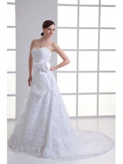 Organza Sweetheart A-line Sweep train Embroidered and Bow Wedding Dress