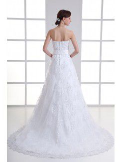 Organza Sweetheart A-line Sweep train Embroidered and Bow Wedding Dress
