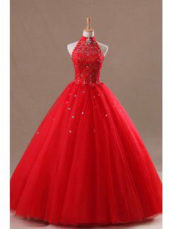 Organza halter longueur robe de bal de mariage robe avec cristal