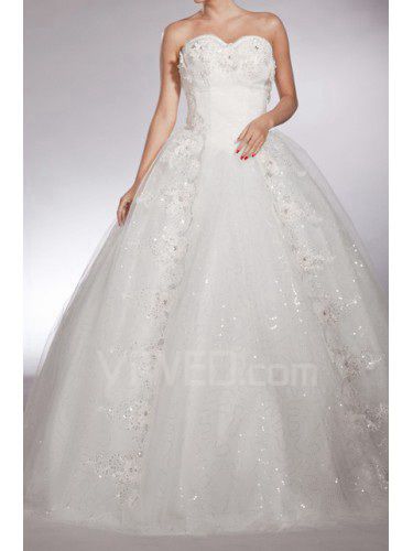 Net älskling golv längd balklänning bröllopsklänning med paljetter