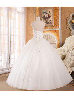 Organza Strapless Floor Length Ball Gown Wedding Dress with Crystal