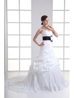 Taffeta Sweetheart A-line Sweep train Sash Wedding Dress