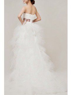 Satin Strapless Sweep Train Ball Gown Wedding Dress with Beading