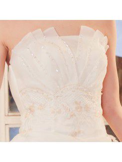 Tulle Strapless Cathedral Train Ball Gown Wedding Dress