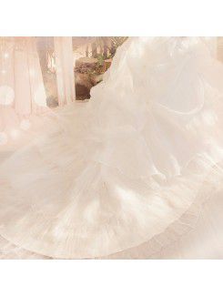 Tulle Strapless Cathedral Train Ball Gown Wedding Dress