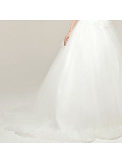 Organza Strapless Sweep Train Ball Gown Wedding Dress with Beading