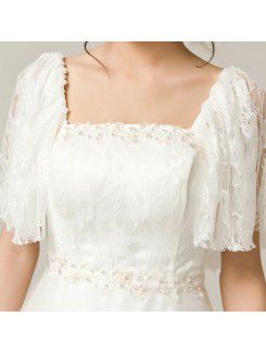 Lace Square Chapel Train A-line Wedding Dress with Embroidered