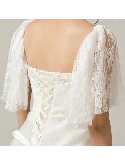Lace Square Chapel Train A-line Wedding Dress with Embroidered